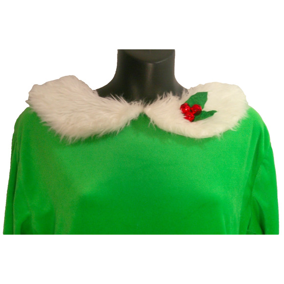 Holiday Green Velvet Elf Dress with Faux Fur – The North Pole- Women's S/M - Picture 6 of 10